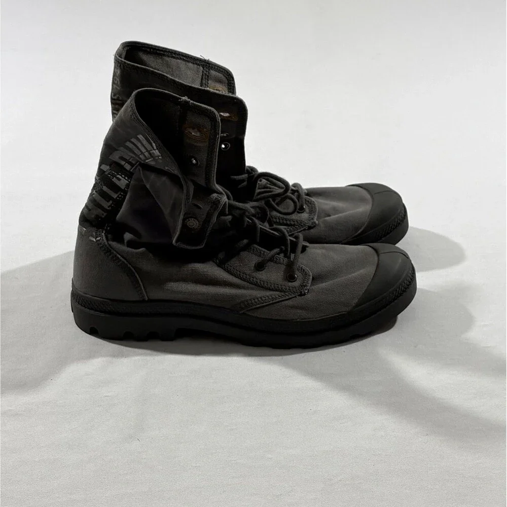 Palladium Gray Baggy City Shell Canvas Fold Over Lace Boots Mens Shoes Sz 11.5